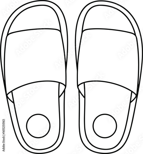 Slide sandal top view vector, minimal cad design, clean line art, technical drawing for casual footwear fashion template illustration