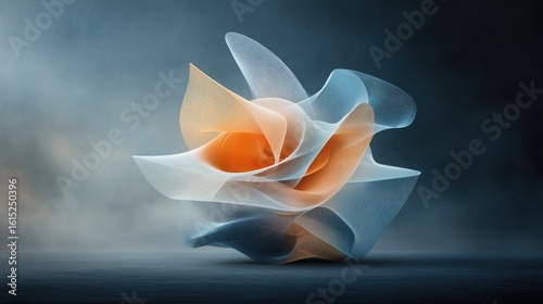 Abstract swirling form, orange and blue