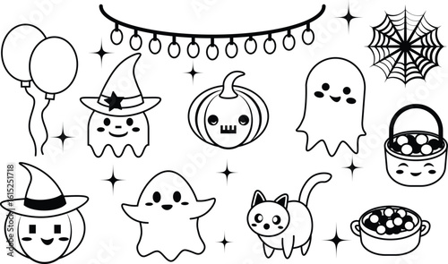 Halloween set vector outline