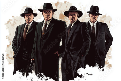 Group of gangsters. Mafia men.