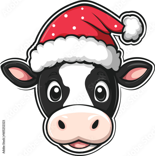 Christmas Cow Face with Santa Hat
