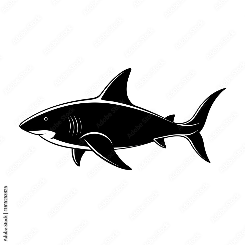 Fototapeta premium Black Shark Icon High-Impact Marine Vector for Apparel, Labels, Tattoos & Ocean Logos