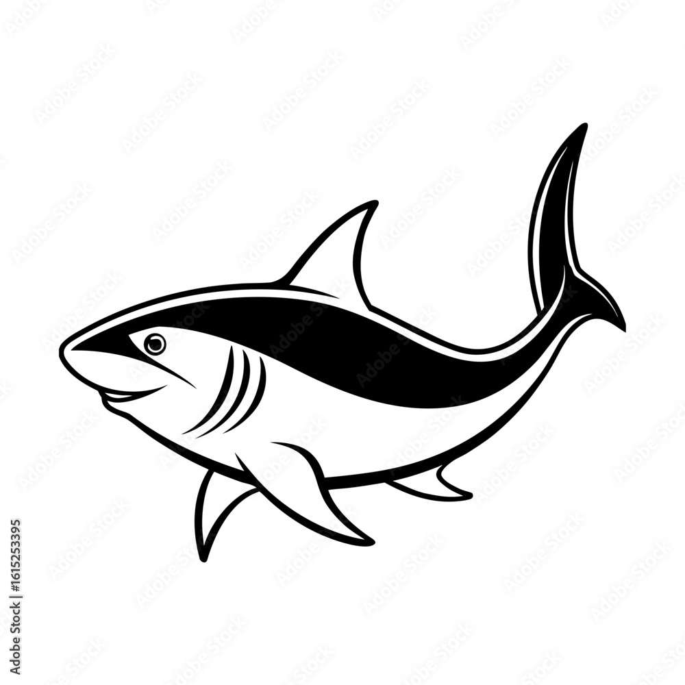 Fototapeta premium Shark Silhouette Vector Bold Ocean Predator Icon for Logos, Stickers, Tattoos & Marine Branding
