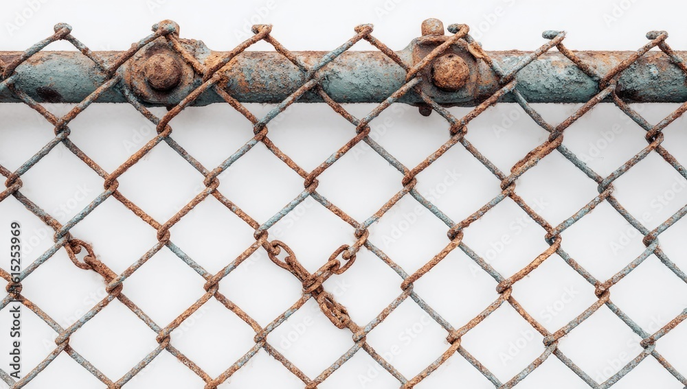 Fototapeta premium Rusty chain-link fence against a white background
