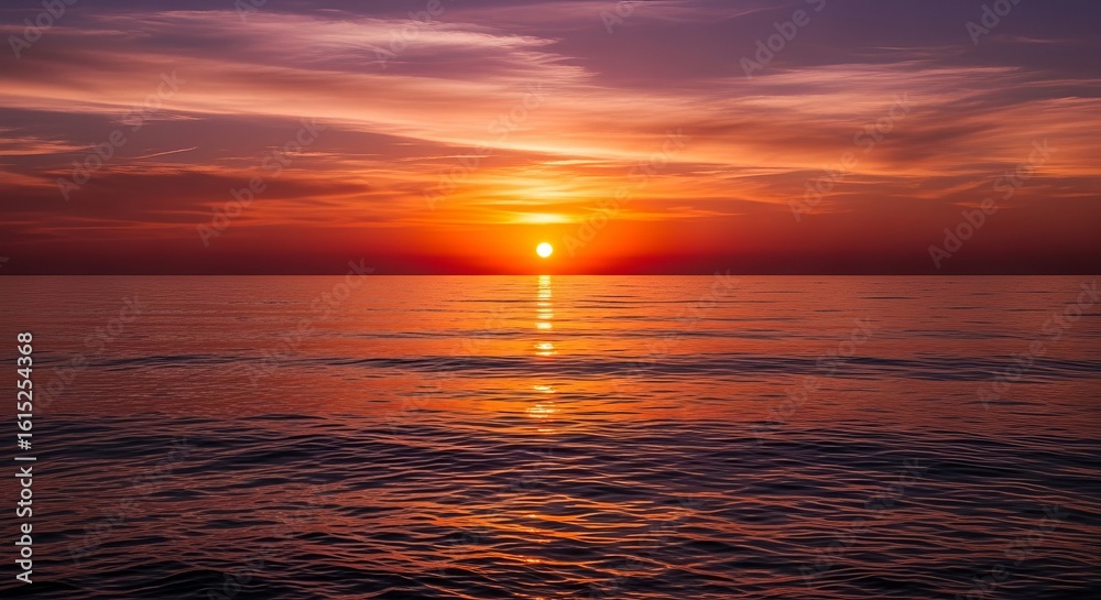 Obraz premium Stunning sunset over the ocean waves with vibrant red and orange skies reflecting in the water