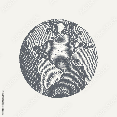 Detailed vintage illustration of the Earth, perfect for educational or design uses.