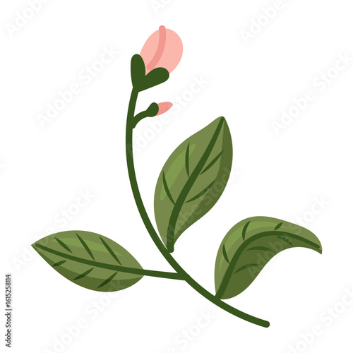 A Delicate and Beautiful Floral Bud Surrounded by Vibrant Green Leaves Enhancing the Design