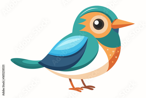 Vector illustration of a vibrant cartoon parakeet, also known as a budgie, featuring bright blue and yellow plumage with green feather detailing.