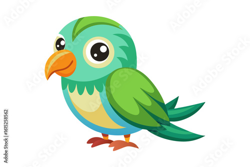 Vector illustration of a vibrant cartoon parakeet, also known as a budgie, featuring bright blue and yellow plumage with green feather detailing.