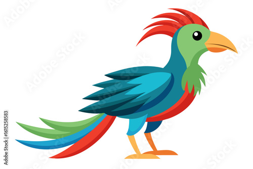 Vector illustration of a vibrant cartoon parakeet, also known as a budgie, featuring bright blue and yellow plumage with green feather detailing.