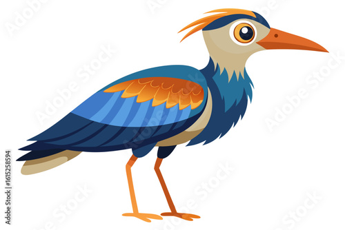 Vector illustration of a vibrant cartoon parakeet, also known as a budgie, featuring bright blue and yellow plumage with green feather detailing.