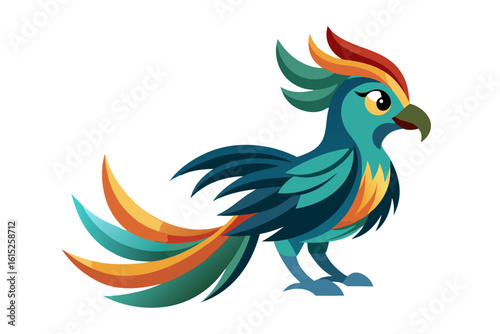 Vector illustration of a vibrant cartoon parakeet, also known as a budgie, featuring bright blue and yellow plumage with green feather detailing.