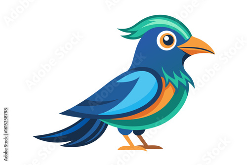 Vector illustration of a vibrant cartoon parakeet, also known as a budgie, featuring bright blue and yellow plumage with green feather detailing.