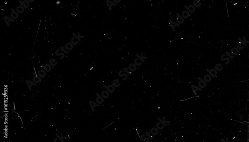 Overlay texture emulating old 8mm film with floating dust particles, hairline scratches, and occasional flicker. Black background with transparent film effects suitable for vintage and retro-style