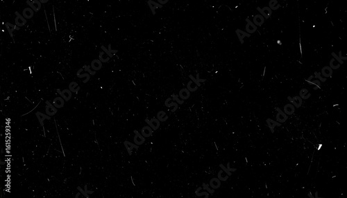 Overlay texture emulating old 8mm film with floating dust particles, hairline scratches, and occasional flicker. Black background with transparent film effects suitable for vintage and retro-style