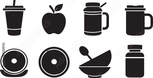 Healthy Eating Icons Food and Drink Silhouette Vector Graphics