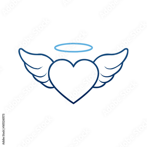 Icon from the series donation, charity. Winged heart with halo in minimalist line art design  