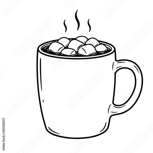 A steaming mug filled with marshmallows illustration silhouette
