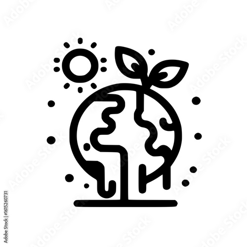 Melting Earth with growing plant, symbol of climate hope, flat icon
