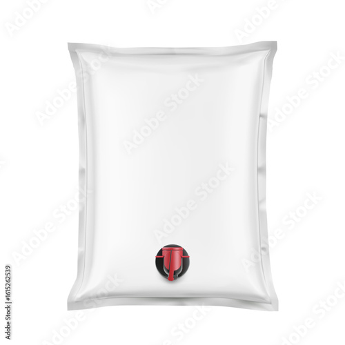 Stand up bag with butterfly tap for drinks. Vector illustration isolated on white background. Easy to use for presentation your product, idea, promo, design. EPS10.