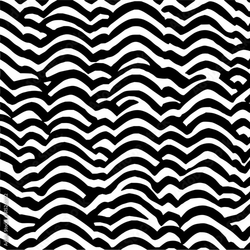 Abstract black and white wavy lines creating a dense pattern with an optical illusion effect present here