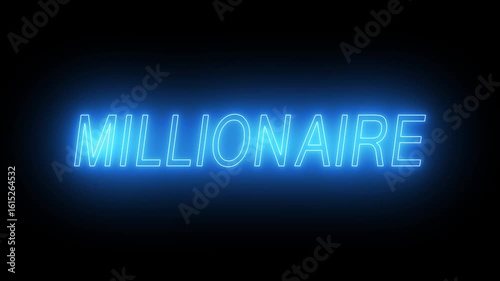 Flickering neon glowing millionaire text animated on black background. neon millionaire text animation