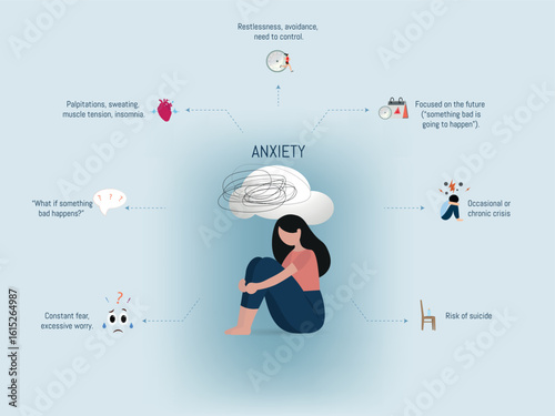 Woman suffering from anxiety, mental health issues concept