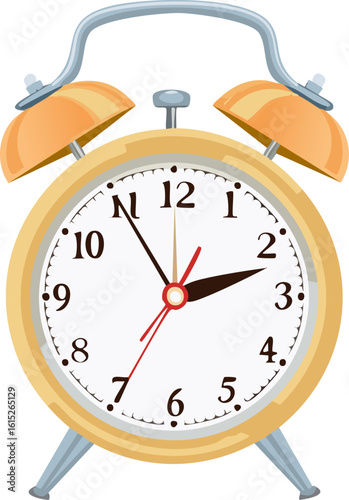 A classic alarm clock with its hands pointing to the time 2:12