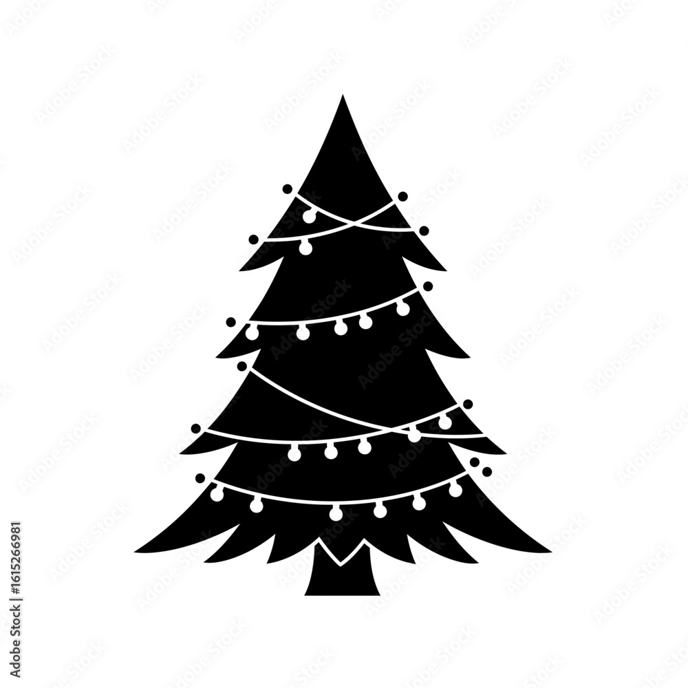 Obraz premium Silhouette of a christmas tree with string lights