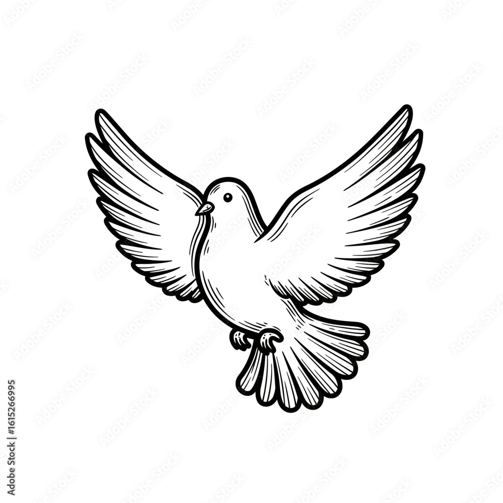 Obraz premium Illustration of a dove with spread wings in flight silhouette