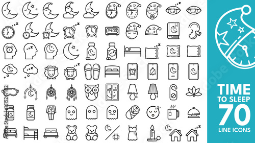 Time to Sleep Editable Icons set. Vector illustration in modern line style of night, rest, dreams, and more. Isolated on transparent background