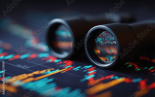 Analysis of stock market trends through binoculars at night for detailed observation of financial data