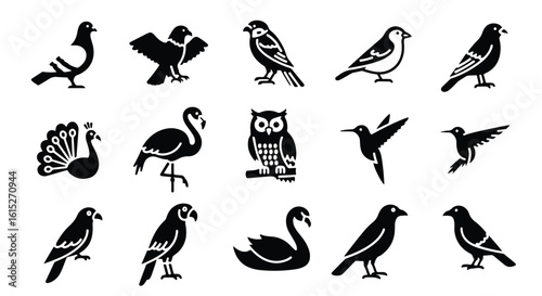 Vector silhouette illustration a detailed black owl icon perched on a branch, representing nocturnal wisdom and nature