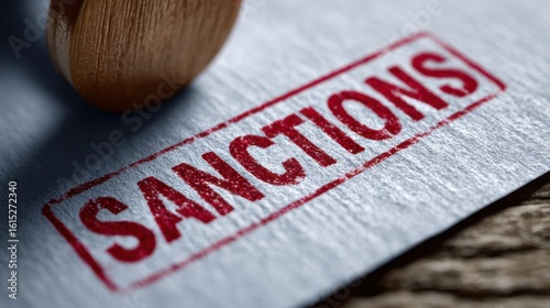 Document marked with red stamp indicating sanctions, representing legal or financial restrictions imposed on entities