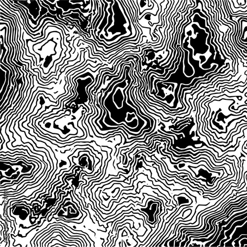 Abstract topographic map illustration with contour lines in black and white visual representation