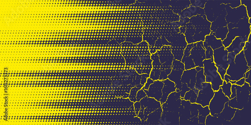 Halftone dots gradient grunge texture background yellow and dark blue color pattern. Dot pop art comic sport style vector illustration.