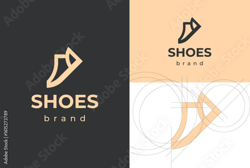 Modern geometric logo for a shoe brand. The minimalist, abstract icon uses clean lines to convey movement and style, making it perfect for any sports or fashion footwear business.