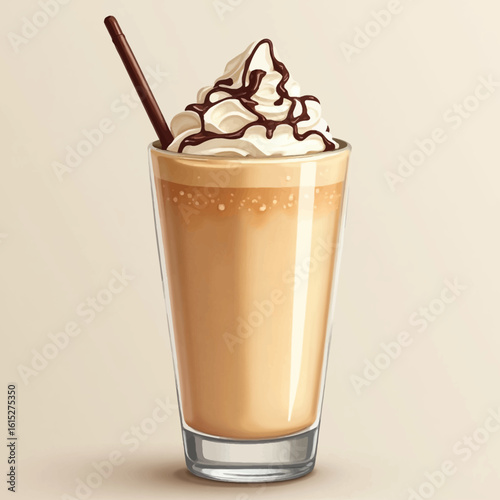 A refreshing iced coffee drink with whipped cream and chocolate drizzle, served in a tall glass.