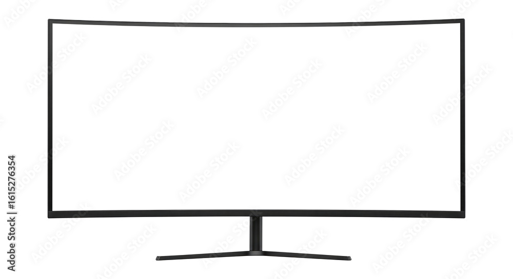 Naklejka premium Ultrawide Computer Display with a Blank Screen for Mockup, Cut Out, Clipping Path Isolated on a Transparent PNG Background.