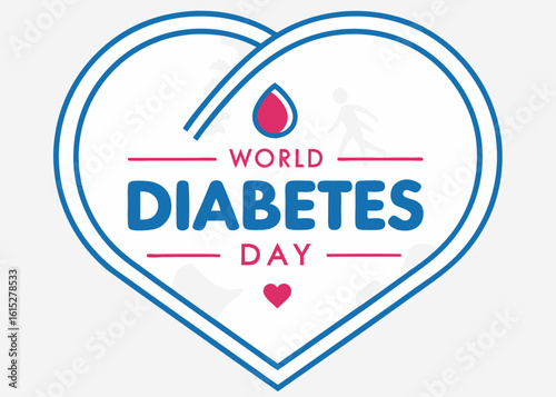 Blue outline heart logo for World Diabetes Day featuring a symbolic blood drop. A graphic concept for health awareness, medical support, and prevention campaigns.