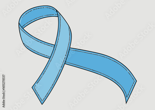 A gracefully looping, smooth satin blue ribbon illustration with stitched edges, symbolizing support and awareness for health campaigns and charitable causes.