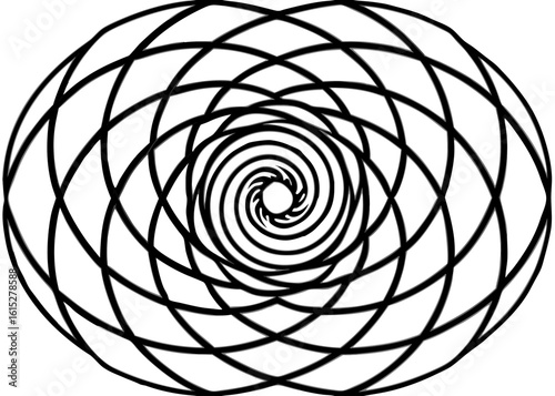 Mesmerizing vortex of interconnected elliptical lines forming a hypnotic spiral. Abstract geometric design creating an optical illusion.