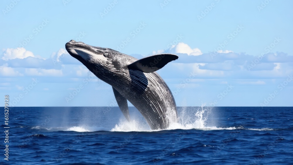 Fototapeta premium Humpback whale leaps gracefully out of the ocean.