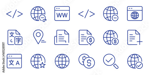 Web development and finance icons with globes and documents vector