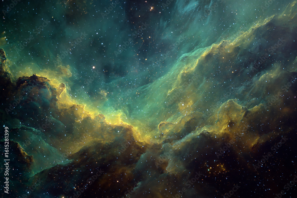 Fototapeta premium A vibrant and colorful nebula glows with stars and cosmic dust, creating a breathtaking view of deep space