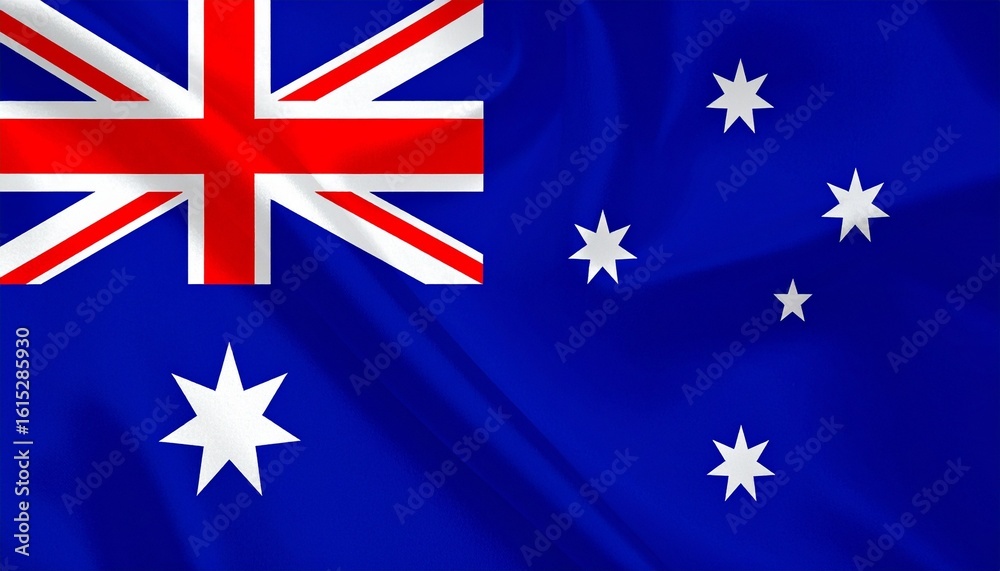 Fototapeta premium Australian flag with Union Jack, Commonwealth Star, and Southern Cross—symbolizing heritage, federation, and a celestial link to identity and southern skies.