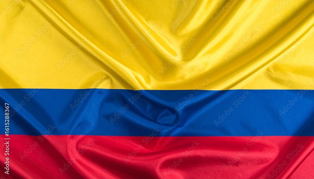 Naklejka premium Colombian flag with vibrant yellow, blue, and red bands—symbolizing richness, liberty, and sacrifice in a unified nation shaped by history and cultural depth.