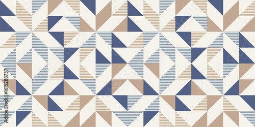 Retro style diagonal stripes and angular shapes. quilt blocks design, seamless repeating vector pattern, Abstract simple geometric background for fabric, textile design or interior decoration. colors