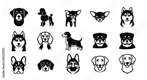 Vector silhouette illustration a collection of black silhouette icons depicting different dog breeds