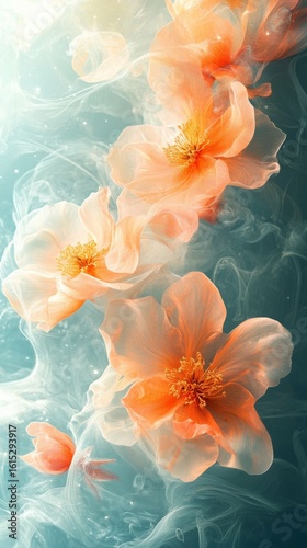 Floating Flowers Abstract Artwork with Gentle Color Palette